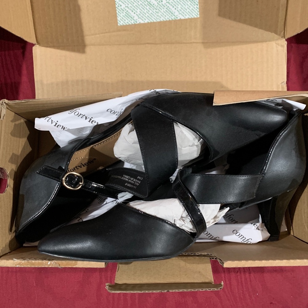 Ladies black strap shoes